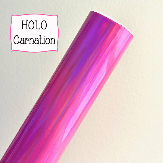 HOLO Holograph Dark Pink Carnation Faux Leather Embroidery Vinyl