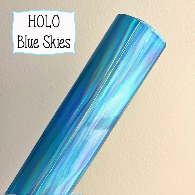 HOLO Holograph Light Blue Blue Skies Faux Leather Embroidery Vinyl