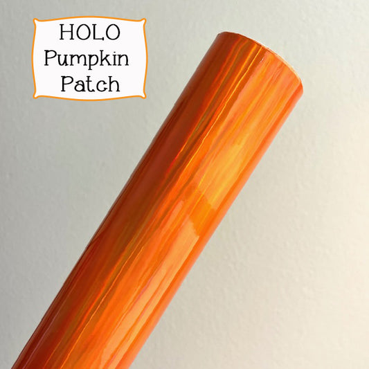 HOLO Holograph Orange Pumpkin Patch Faux Leather Embroidery Vinyl